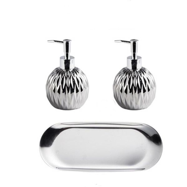 

3pcs/set bathroom accessories set stainless steel tray ceramics hand sanitizer shampoo shower gel bottle toilet soap dispenser bath accessor