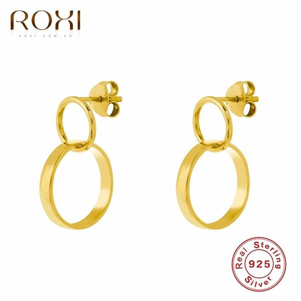 

double round glossy stud earrings for women girls earings jewelry unusual piercing 925 sterling silver pendientes, Golden;silver