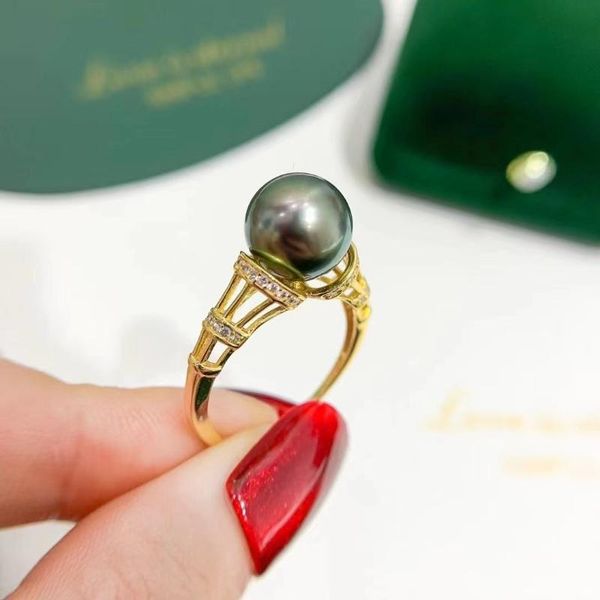 

cluster rings ry solid 925 sterling silver round 10-11mm nature sea water tahiti pearls for women fine birthday presents, Golden;silver