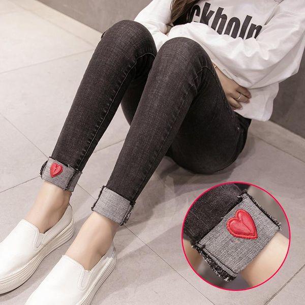 

maternity jeans high waist elastic circumference woman denim clothes ropa premama grossesse bottoms, White