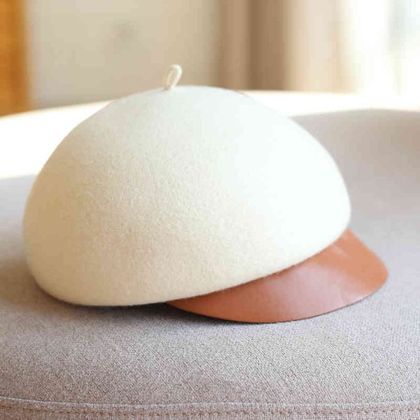 

australian wool tongue hat children chirp autumn and winter felt leather along beret versatile equestrian bud england accessories black frid, Blue;gray