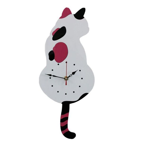 

wall clocks cartoon cat clock mute home decoration wagging tail swing silent movement