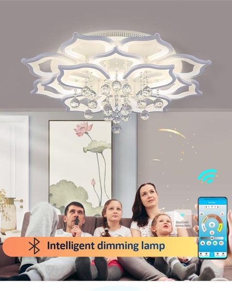 

intelligent control household white led k9 crystal chandelier for living room, bedroom, dining hall lighting chandeliers