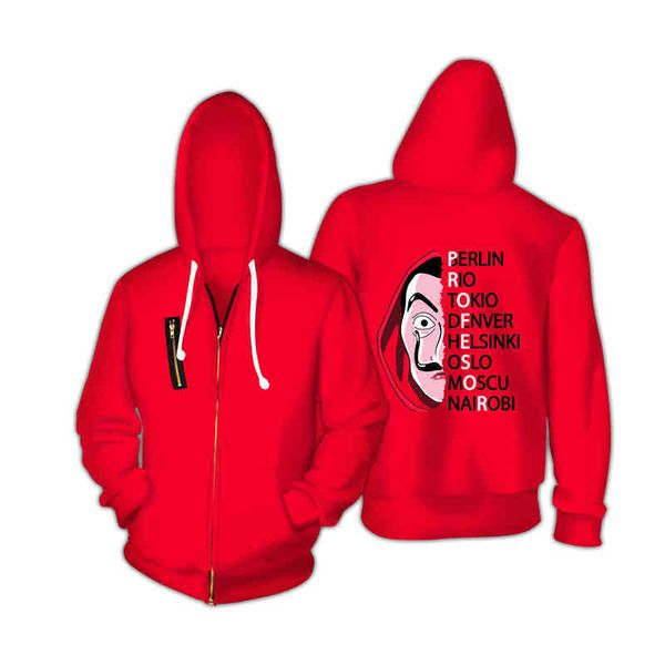 

2019 la money theft tv sweatshirts casa de papel zipper streetwear casual jacket coat, Black