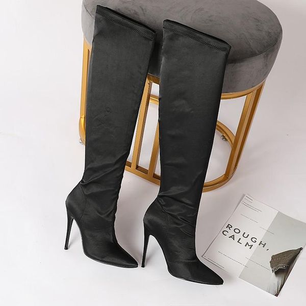 

boots big size shoes woman pointy boot winter footwear boots-women thigh high heels large pointe autumn stiletto, Black