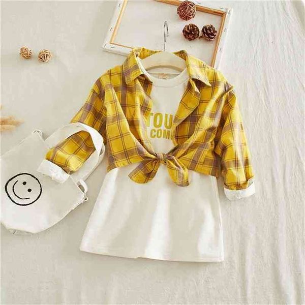 

fashion toddler girls clothing set plaid bouse shirt&letter dress for children autumn clothing outfits arrival clothes 210715, White
