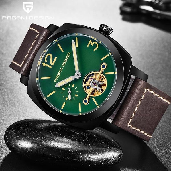 

wristwatches pagani design brand men's automatic mechanical watches luminous leather fashion casual waterproof watch relÃ³gio masculino, Slivery;brown