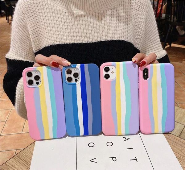 

rainbow silicone cell phone cases for iphone 12 11 x xr back cover with retail package