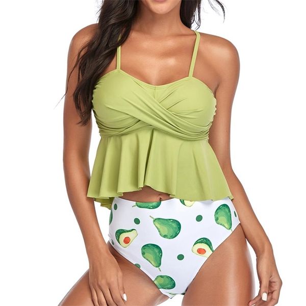 

push up tankini set swimsuit women swimwear two piece suits print bathing suit beach wear swim maillot de bain female 210728, White;black