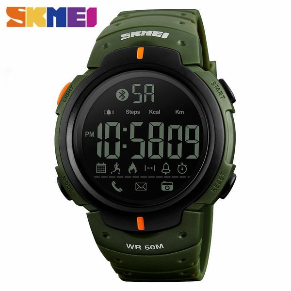 

wristwatches skmei-digital clock with bluetooth for mens, big, big chronograph, water resistant, pedometer, reminder by application, sports,, Slivery;brown