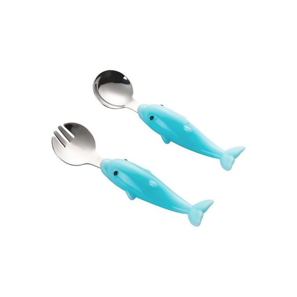 

cups, dishes & utensils cute dolphin-shaped fork and spoon set pp stainless steel toddler dinnerware cartoon infant food feeding cutlery