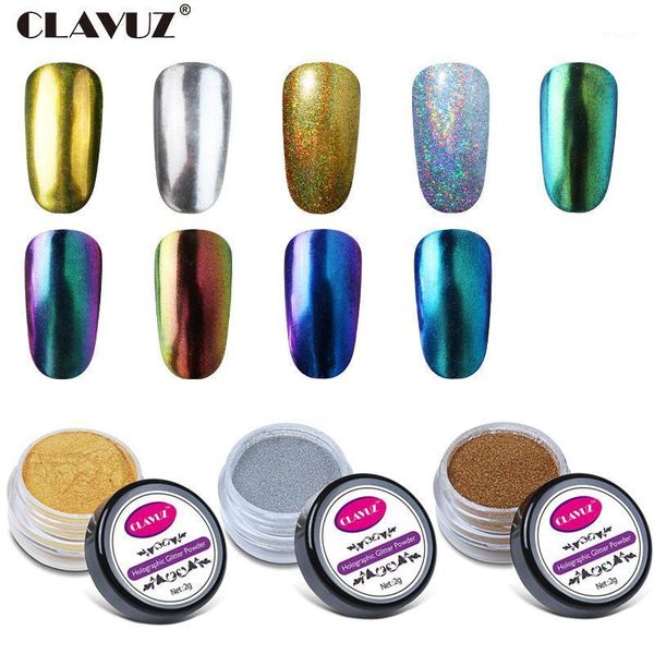 

2g powder holo effect chameleon color change glitter nail manicure pigments with sponge stick art tools kit1, Silver;gold