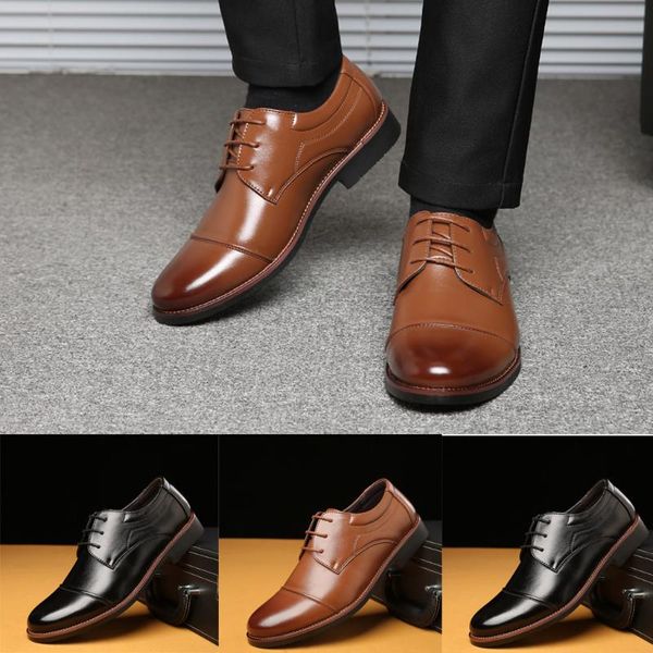 

dress shoes men men's business leather retro pointed big size comfortable lace-up wedding fashion, Black