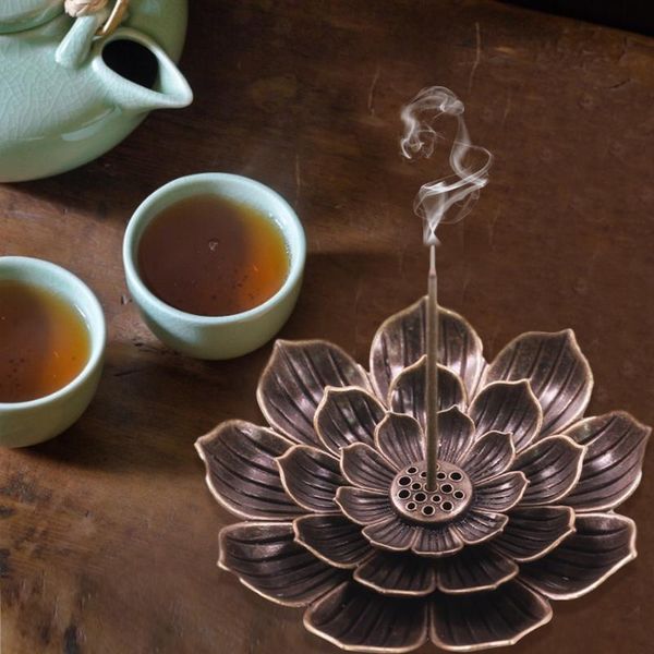 

alloy incense burner stick holder buddhism lotus line plate sandalwood coil base temples yoga studios home decoration fragrance lamps