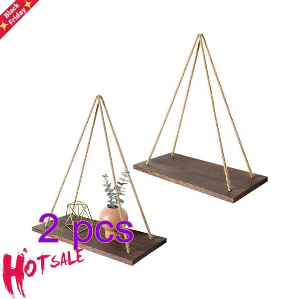 

premium wood swing hanging rope wall mounted floating shelves plant flower pot shelf indoor outdoor decoration other home decor
