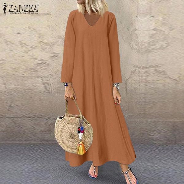 

women's casual spring sundress long sleeve vestidos 2021 vintage solid maxi dress female v neck baggy robe plus size 5xl dresses, Black;gray