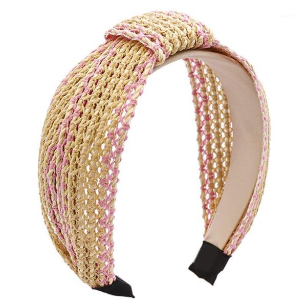 

korean vintage woven straw hair hoop braided criss cross knot vacation bandana1