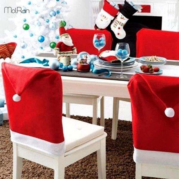 

chair covers 1/4pcs christmas festival cover dining non-woven fabric red hat with ball back for kitchen decorative year