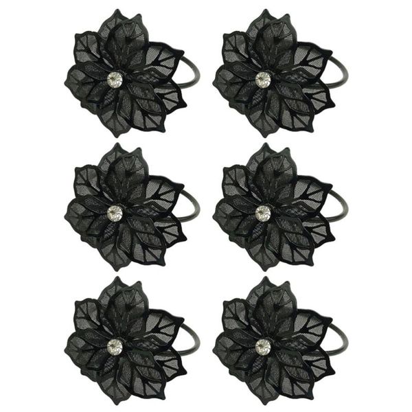 

napkin rings 6pcs delicate ring mesh flower metal buckle decor(black)