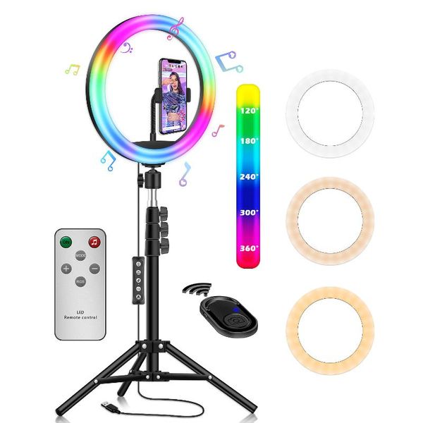 

flash heads po led selfie fill ring lights 13inch rgb dimmable camera phone 33cm lamp with stand tripod for makeup video live studio