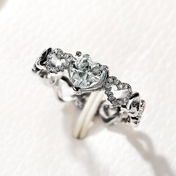 

wedding rings huitan temperament sweet heart for women hollow out design bridal engagement ring party versatile fashion jewelry, Slivery;golden