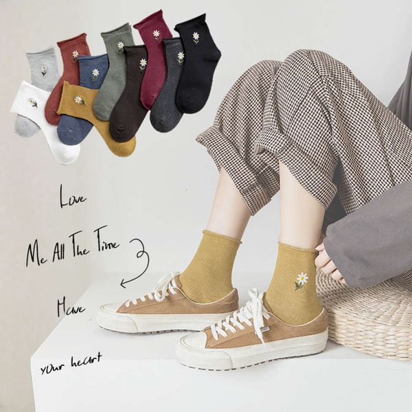 

embroidered color floret crimped college style cotton, Black;white