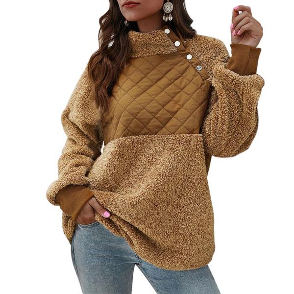 

women's hoodies & sweatshirts heflashor fleece warm women autumn casual para mujer patchwork moletom streetwear high-neck oversized swe, Black