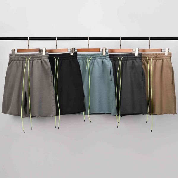 

heavy cotton sweat shorts washed grey casual streetwear four-pockets styling five colors, Black
