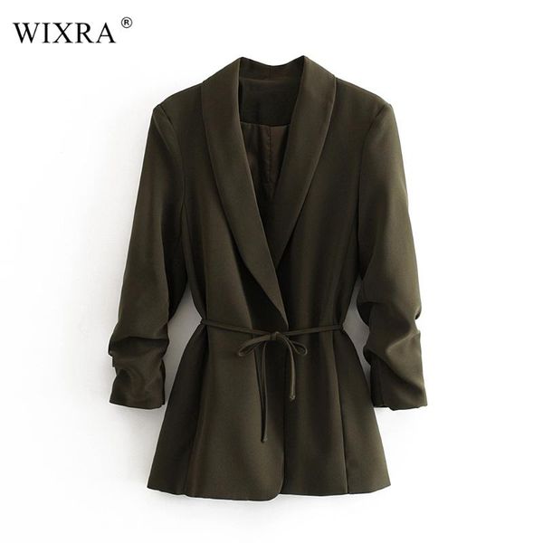 

women's suits & blazers wixra spring autumn lace-up blazer basic notched solid pleated long sleeve office outerwear lady women clothing, White;black