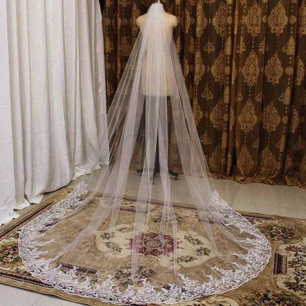 

bridal veils bling sequins partial lace wedding veil with comb 3 meters cathedral white ivory long for bride accessories, Black