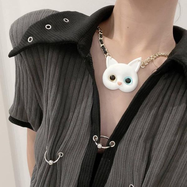 

pendant necklaces black and white different pupil cat necklace niche design metal personality ins style ladies outing party accessories, Silver