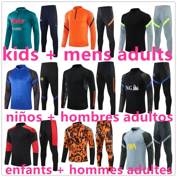 

22 21 football tracksuit soccer training suit jacket 2021 2022 kids + men adults mens survetement foot chandal futbol tuta jogging, Black