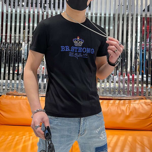 

2021 polo summer shirt short brand letter drill t-shirt fashion round ne slim fitting half sve men's, White;black