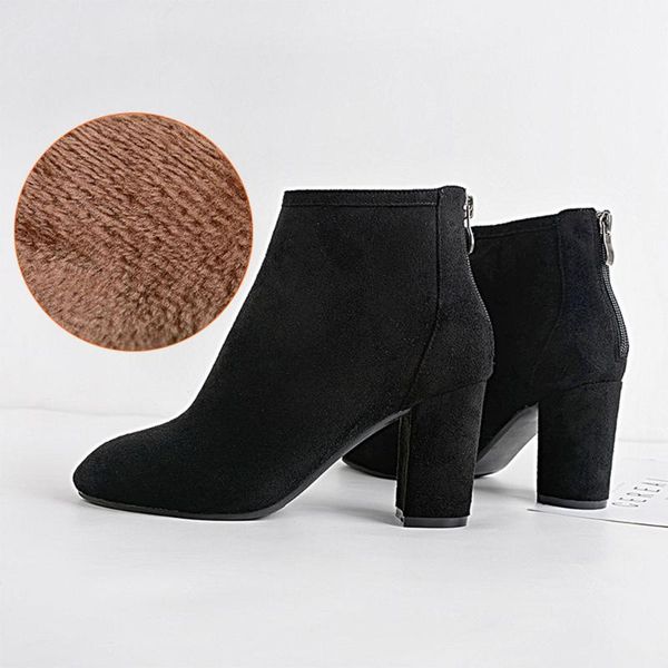 

boots basic trendy microfiber women high heel synthetic furs lining ankle, Black