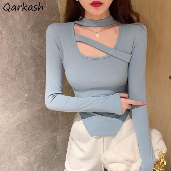 

women's t-shirt women t-shirts spring autumn hollow out shkinny all-match crop korean style chic vintage fashion ulzzang ins, White