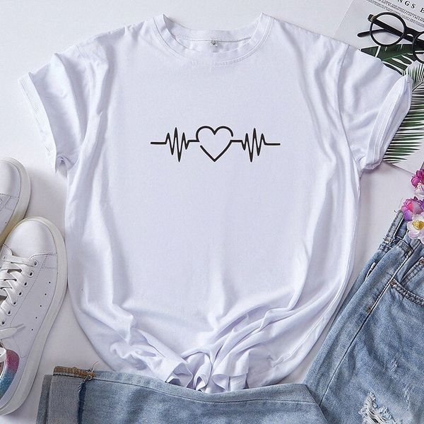 

women's t shirt heart round neck 100% cotton basic basic white black red s5de#