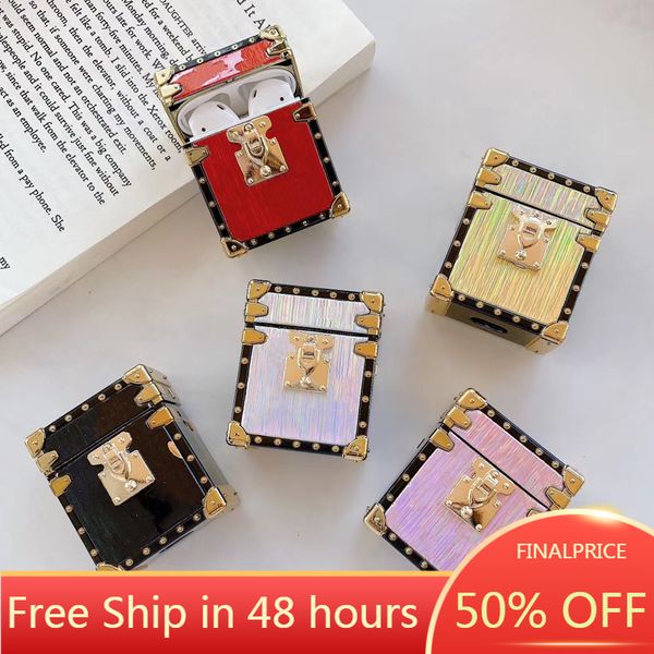 

luxury classic square glitter plating keychain bluetooth headphone case for iphone airpods pro 1/2/3 headset protective cover