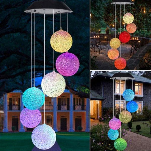 

solar lamps powered outdoor lights led crystal ball wind chime color change spiral hanging balcony garden light decoration