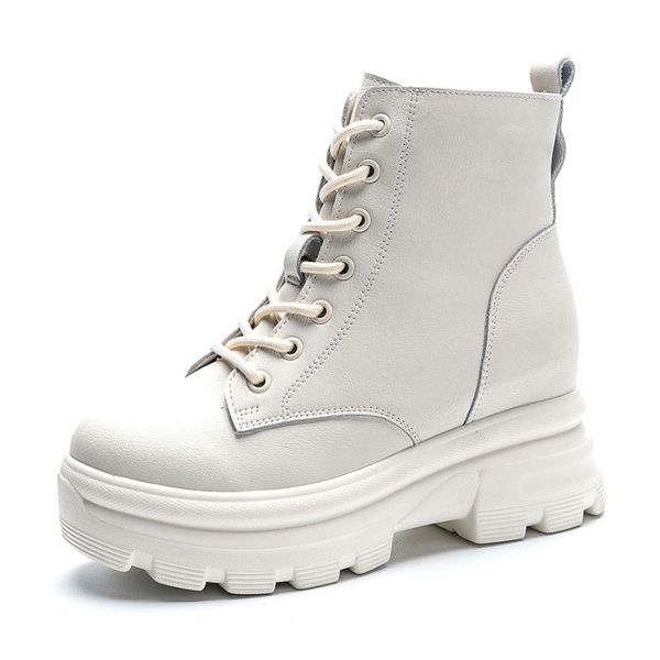 

boots thick bottom platform punk female women shoes side zipper genuine leather ankle short motorcycle boot a0009, Black