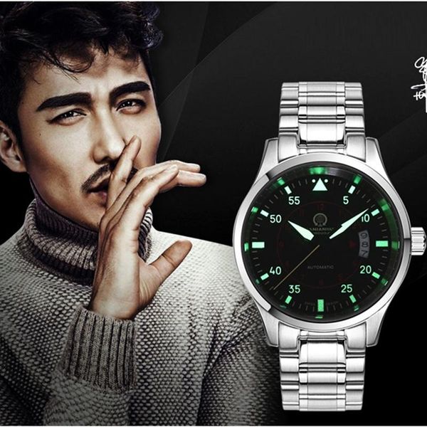 

mens watches automatic mechanical watch men carnival steel strap luminous wristwatch male clock reloj hombre wristwatches, Slivery;brown