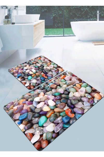 

bath mats colorful stones patterned non-slip leather base 2-seat set for closet arkl4028