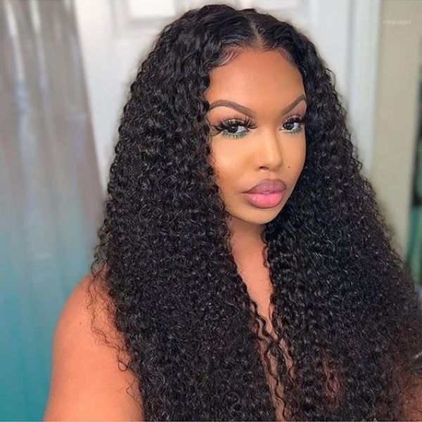 

brazilian kinky curly lace front human hair wig pre plucked for black women 13x4 wigs 1, Black;brown