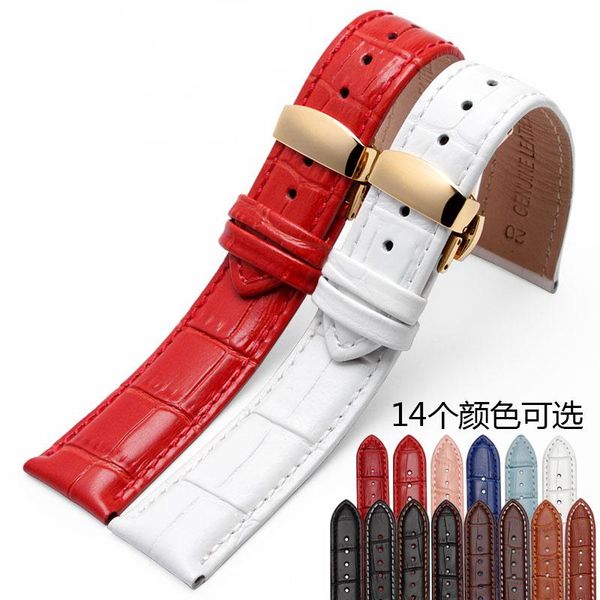

watch bands watchband high-quality leatherwatch accessories18mm 19mm 20mm 21mm 22mm strap belt gold butterfly buckle, Black;brown