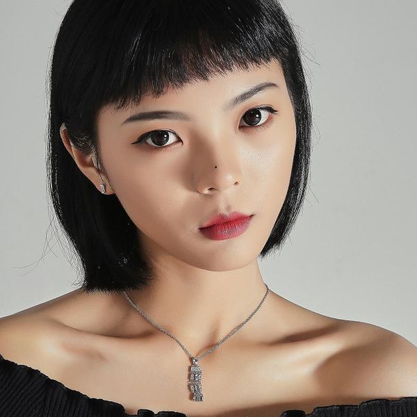

earrings & necklace 2 color /2021 style zircon jewelry sets female fashion tassel pendants necklaces stud set for women gift, Silver