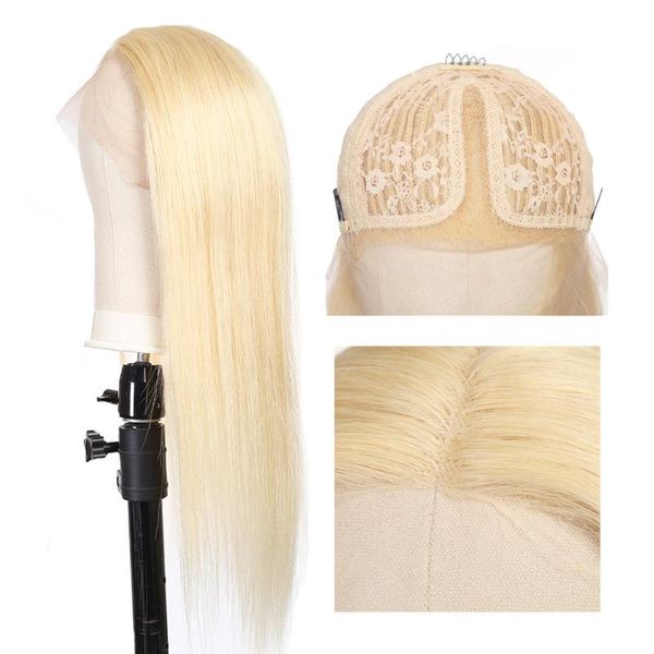 

lace wigs 613 front wig honey blonde middle part brazilian straight human hair 8-28 inch transparent glueless for women, Black;brown