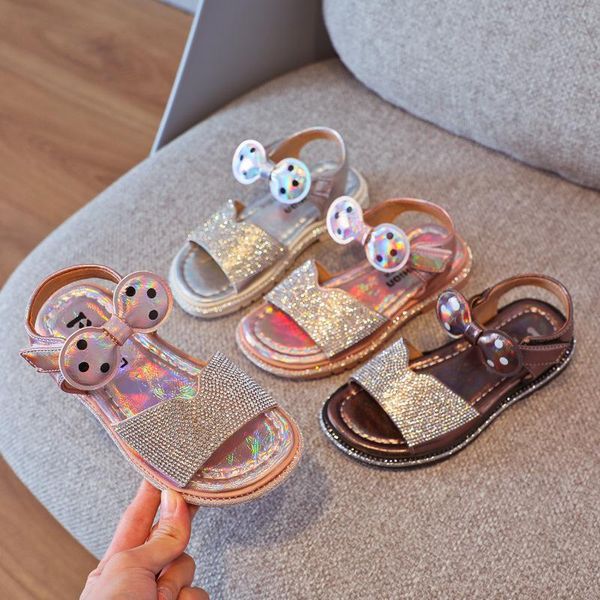 

summer girls sandals 2021 children's shoes casual bow princess in the big soft-soled beach fashion, Black;red