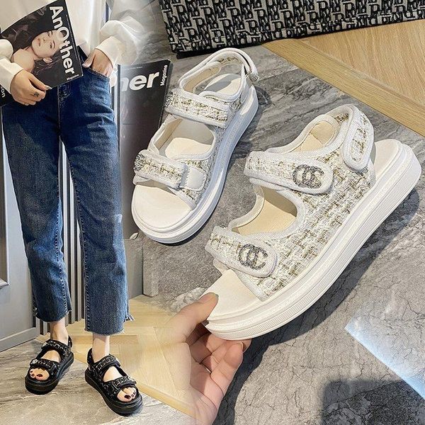 

sandals 2021 trends women summer flat british wind embroidery thick-soled casual roman designer shoes platform sandal, Black