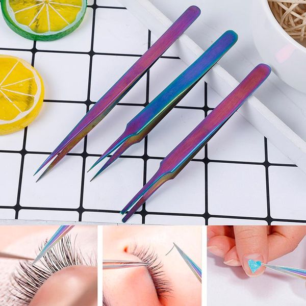 

stainless steel straight curved eyelashes tweezers false fake eyelash extension eyebrow tools & stencils