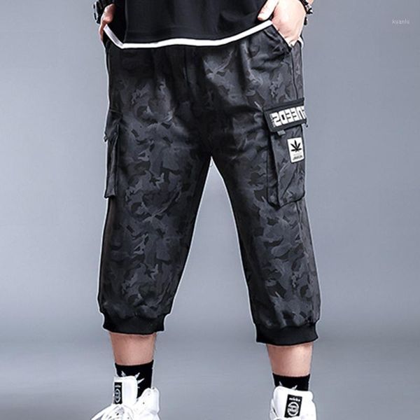 

male camouflage cropped trousers mid length pants summer shorts plus size xl-7xl casual dropship men's, Black