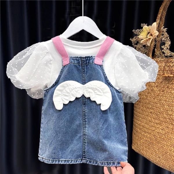 

girls outfit baby girl clothes kids denim dress toddler summer clothing children costumes for sets, White